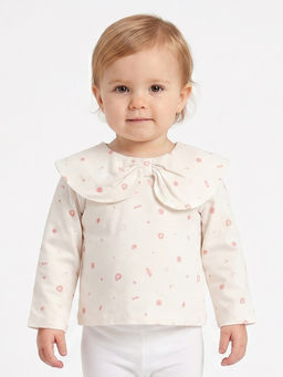 MINI KLUB - Baby Girls Cotton Printed Top, Off-White (Pack of 2)