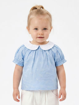 MINI KLUB - Baby Girls Cotton Printed Top, Blue (Pack of 2)