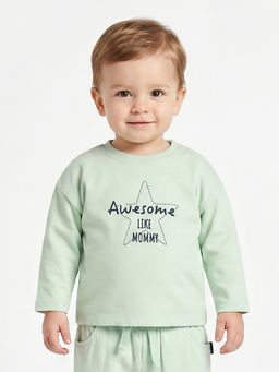 MINI KLUB - Baby Boys Green Cotton Full Sleeves Printed T-Shirt