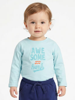MINI KLUB - Baby Boys Blue Cotton Full Sleeves Printed T-Shirt