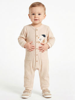MINI KLUB - Baby Boys Cotton Embroidered Full Length Romper with Hat