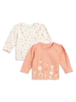 MINI KLUB - Baby Girls Cotton Floral Printed Knit Tops (Pack of 2)