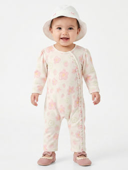 MINI KLUB - Baby Girls Cotton Floral Printed Romper With Hat