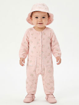 MINI KLUB - Baby Girls Cotton Floral Printed Romper With Hat