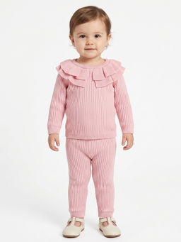 MINI KLUB - Baby Girls Pink Cotton Self Deisgn Co-Ord Set