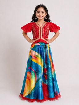 Elaisha - Multi-Color Embroidered Top and Printed Lehenga