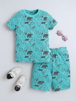 Baby Nation - Kids Green Half Sleeves Forest Animals Printed Co-Ord Set