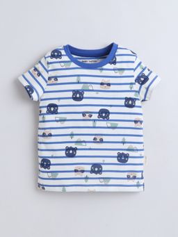 Baby Nation - Kids Cat Print Cotton Striped Co-ord Set