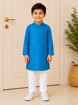 TWISHA - Boys Blue Full Sleeves Self Design Kurta and Pyjama