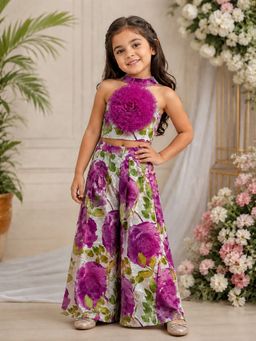 TWISHA - Girls Purple Cotton Sleeveless Top with Palazzo