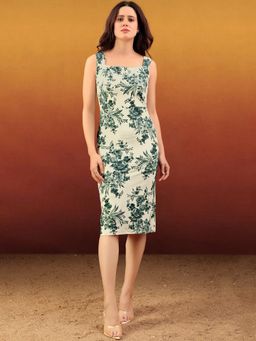 PURVAJA - Women Floral Printed Green Midi Dress