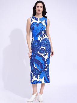 PURVAJA - Women Printed Blue Midi Dress