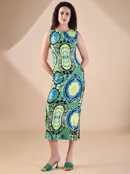 PURVAJA - Women Tie and Dye Printed Multi-Color Midi Dress