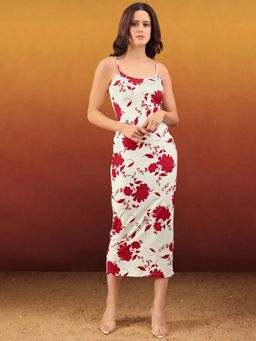 PURVAJA - Women Floral Printed White Midi Dress