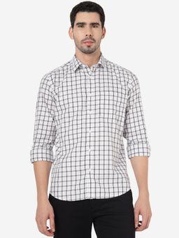 Greenfibre - Men 100% Cotton Checked White Regular Fit Full Sleeve Semi Casual Shirt