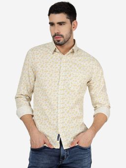 Greenfibre - Men 100% Cotton Printed Yellow Slim Fit Full Sleeve Casual Shirt