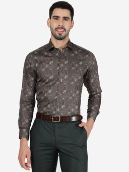 Metal - Men 100% Cotton Printed Maroon Slim Fit Full Sleeve Formal Shirt