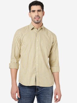 Greenfibre - Men 100% Cotton Checked Cream Regular Fit Full Sleeve Semi Casual Shirt