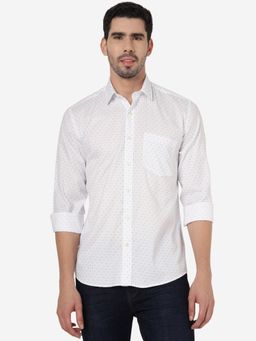 JadeBlue - Men 100% Cotton Printed White Slim Fit Full Sleeve Semi Casual Shirt