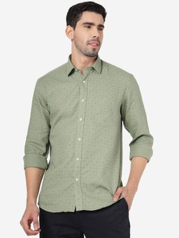 JadeBlue - Men 100% Cotton Printed Green Slim Fit Full Sleeve Semi Casual Shirt