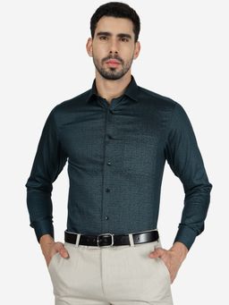Metal - Men 100% Cotton Printed Dark Green Slim Fit Full Sleeve Formal Shirt