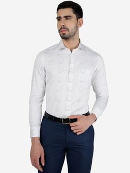 Metal - Men 100% Cotton Printed White Slim Fit Full Sleeve Formal Shirt