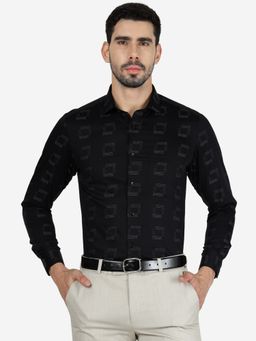 Metal - Men 100% Cotton Printed Black Slim Fit Full Sleeve Formal Shirt