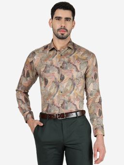 JB Studio - Men 100% Cotton Printed Golden Slim Fit Full Sleeve Party Wear Shirt