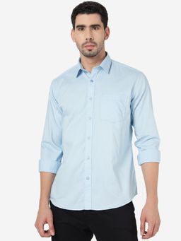 Greenfibre - Men 100% Cotton Solid Sky Blue Regular Fit Full Sleeve Semi Casual Shirt