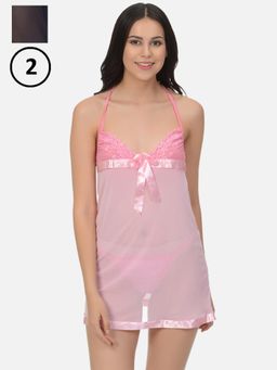 Mod & Shy - Women Multi-Color Self Design 2 Babydoll with 2 Panties