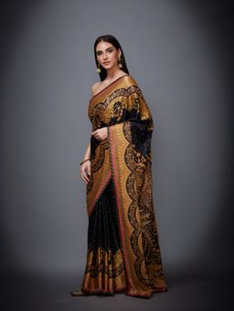 RI.Ritu Kumar - Black and Beige Saree With Unstitched Blouse
