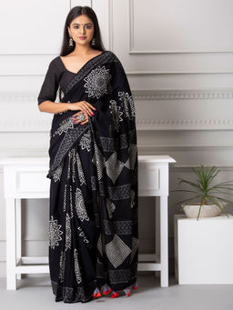 Baisacrafts - Olivia Handblock Cotton Saree With Unstiched Blouse