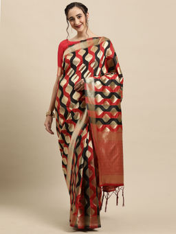 Sareemall - Black Festive Silk Blend Woven Design Saree with Unstitched Blouse