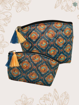 Maatir - Madhubani Art Print Multi-purpose Waterproof Cosmetic Toiletry Pouches (Set of 2)