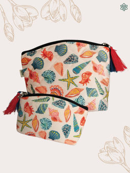 Maatir - Seashell Art Print Waterproof Travel Cosmetic Toiletry Pouches (Set of 2)