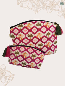 Maatir - Pichwai Cow Art Print Waterproof Travel Cosmetic Toiletry Pouches (Set of 2)