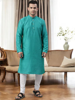 TATTVA - Ocean Blue Solid Pure Cotton Kurta With Bottom (Set of 2)