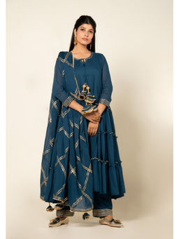 OMAANA - Casa Zeenat Teal Kurta with Pant and Dupatta