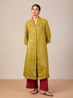 House of Mantra - Mantra Women Green Silk Solid Kurta with Pant