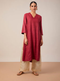 House of Mantra - Mantra Women Red Bamboo Fibre Solid Kurta with Pant