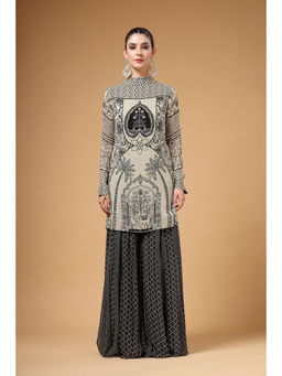Gazab By Miku Kumar - Women Black Georgette Geometric Kurta with Pant and Dupatta