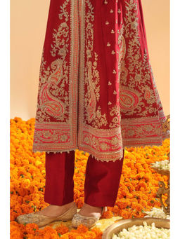 Sheetal Batra - Minara - Deep Red Long A-Line Jacket Kurta with Pant and Dupatta