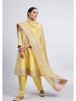 Sheetal Batra - Naazira-Daffodil Yellow Tilla Embroidered Kurta with Salwar and Dupatta