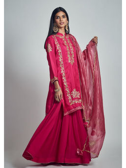 Sheetal Batra - Nasira Hotpink Pink Habutai Silk Gota Patti Kurta with Gharara & Dupatta