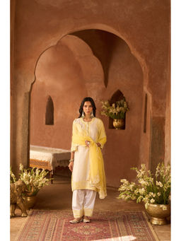 Sheetal Batra - Anam - Daisy Ivory with Lemon Yellow A-Line Kurta with Salwar and heavy Dupatta
