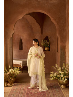 Sheetal Batra - Hani - Daisy Ivory with Mint Green A-Line Kurta with Salwar and heavy Dupatta