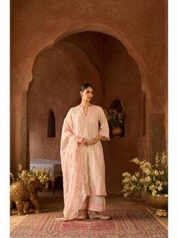 Sheetal Batra - Nurvi - Daisy Ivory with Pink Long A-Line Kurta with Palazzo and Dupatta