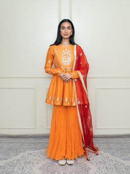 Sheetal Batra - Shahana-Pumpkin Orange Georgette Kurta with Gharara and Dupatta