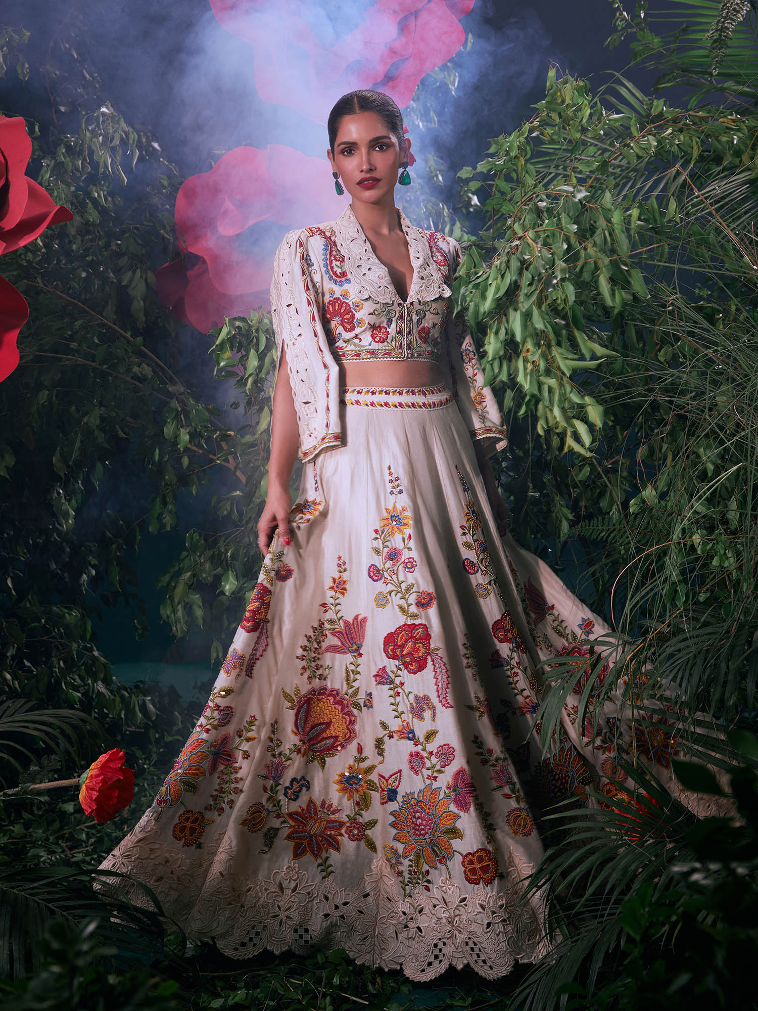 chandrima Ivory Chanderi Floral Bead Work Skirt-picture-38
