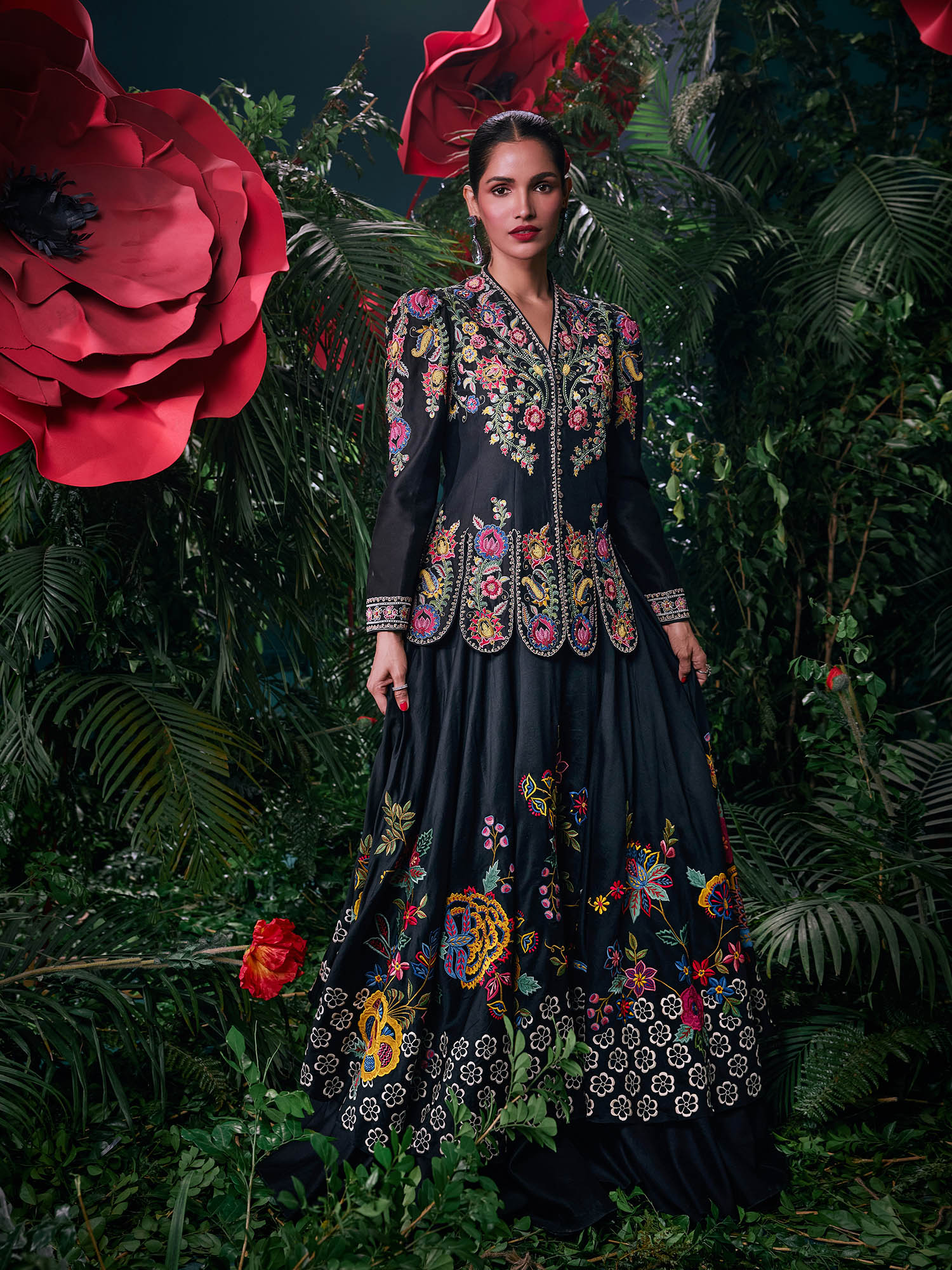 chandrima Black Chanderi Floral Bead Work Skirt-picture-41